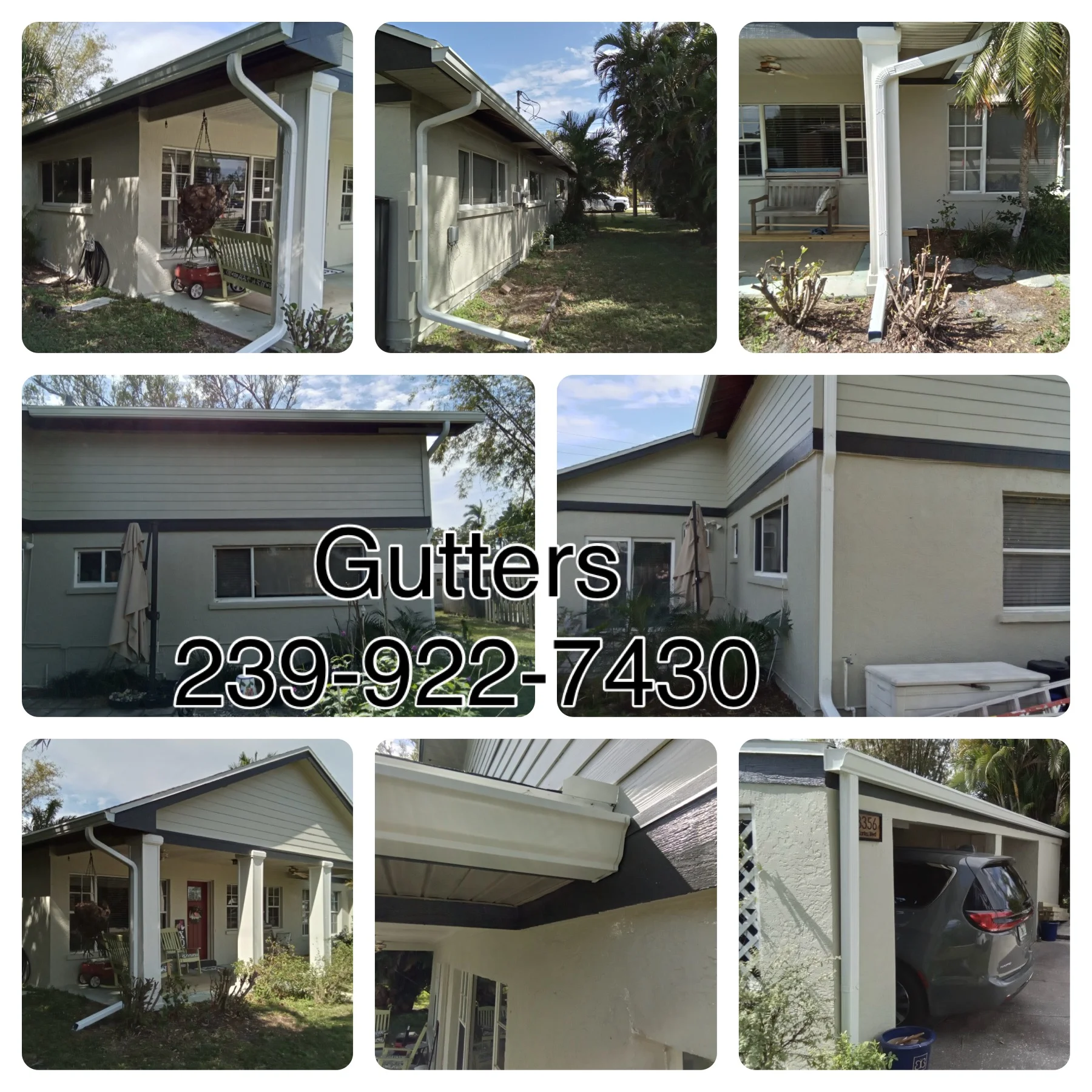 Seamless aluminum gutters installed on residential homes with white fascia and downspouts