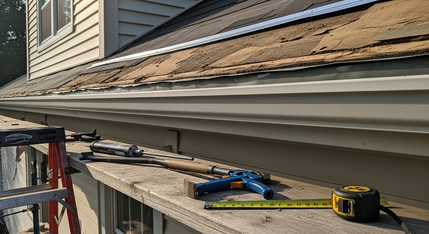 Newly installed fascia boards along the roofline of a residential home in Warren, MI, with aligned gutters and clean trim visible against a typical Michigan suburban exterior.