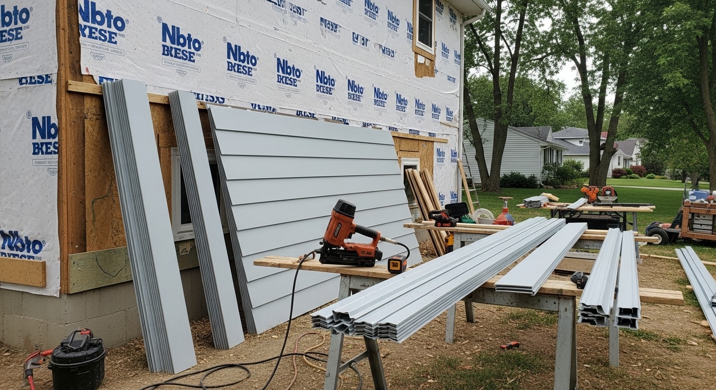 A Warren, Michigan residential home with newly installed siding, showing clean panel lines, fitted corner trim, and a finished exterior free of warping or damage. The replacement siding covers all elevations of the house, with tight trim work around windows and doors.
